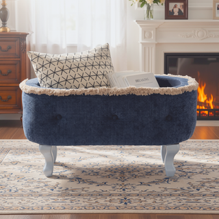 Sunvega Orange Upholstered Button-Tufted Storage Ottoman Bench with Fringe for Bedroom