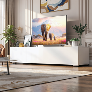 Sunvega Wall Mounted Floating 80 Inch TV Stand with LED Lights and Charging Station