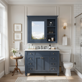 Sunvega Modern Wall Mounted Mirror Cabinet with 3 Open Shelves for Bathroom Storage