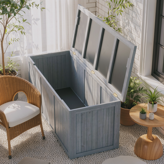 Sunvega 67 Gallon Outdoor Wooden Deck Box with Seat and Table Top