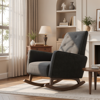 Sunvega Mid-Century Modern Solid Wood Rocking Chair with Microfiber Upholstery