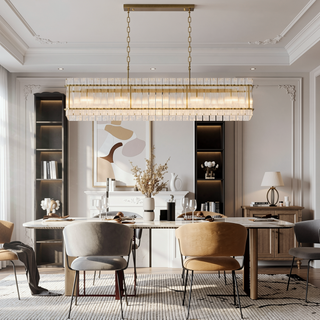 Sunvega Modern Gold Round Chandelier with Water Ripple Crystal Glass for Dining Room