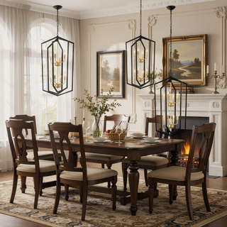 Sunvega 4-Light Matte Black and Gold Modern Industrial Chandelier for Dining Room