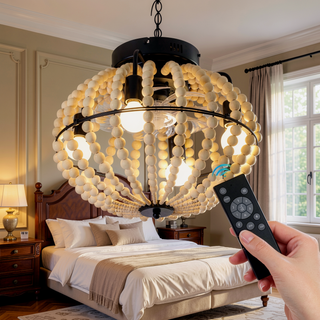 Sunvega 18" Bohemian Wood Beaded Ceiling Fan Light with Silent DC Motor