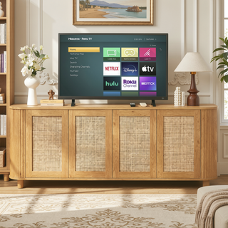 Sunvega Modern Wavy TV Stand Rounded Corner Cabinet for Living Room Storage