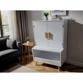 Sunvega White Modern Wooden Kids Toy Storage Cabinet with Doors and Open Shelf