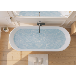 Sunvega 55 Inch Freestanding Acrylic Soaking Bathtub with Superior Insulation and Modern Design