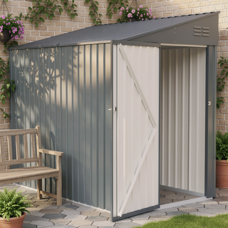 Sunvega 4x7 Foot Lean-To Shed in Olive Grey with Galvanized Steel and Lockable Double Door