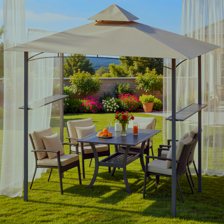 Sunvega Double Roof Grill Gazebo with Weather Resistant Canopy and Storage Shelves