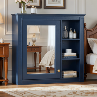 Sunvega Modern Wall Mounted Mirror Cabinet with 3 Open Shelves for Bathroom Storage