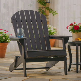 Sunvega Folding Acacia Wood Adirondack Chair with Slatted Seat and Rustic Design