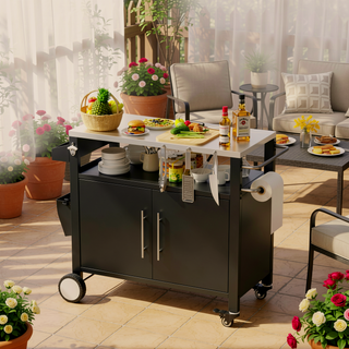 Sunvega Two Doors Outdoor Grill Cart with Storage and Lockable Wheels for Patio