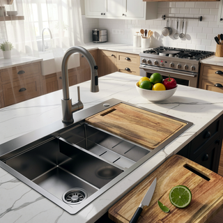 Sunvega 32x22 Inch Gunmetal Black Stainless Steel Kitchen Sink with Faucet and Accessories