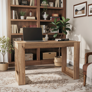 Sunvega Lacey Rectangle Computer Desk in Smokey Oak Finish with One Shelf
