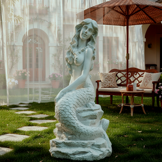 Sunvega Large Mermaid on Ocean Rock Outdoor Resin Garden Statue Sculpture