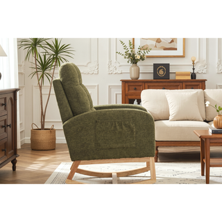 Sunvega Modern Upholstered Nursery Glider Rocking Chair with High Backrest and Side Pocket