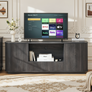Sunvega Modern Wavy TV Stand Rounded Corner Cabinet for Living Room Storage