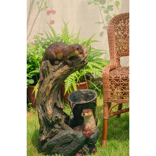 Sunvega Decorative Brown Water Fountain with Otter Design Light and Pump