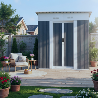 Sunvega 5FT x 3FT Grey Outdoor Pent Roof Garden Tool Storage Shed House