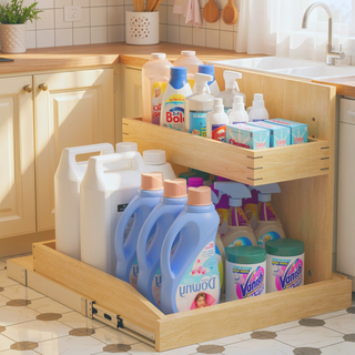 Sunvega 2 Tier Pull Out Cabinet Organizer with Soft Close and U Bracket