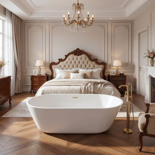 Sunvega 59 Inch Acrylic Freestanding Soaking Tub with Gold Overflow Drain