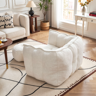 Sunvega Soft Chenille Bean Bag Chair with High Resilient Foam for Living Room