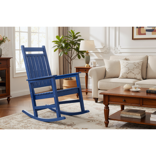 Sunvega All Weather-resistant Black Rocking Chair Set with Wood-Texture and Side Table