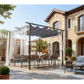 Sunvega Heavy-Duty Powder-Coated Steel Frame Retractable Pergola Canopy with PU Coating
