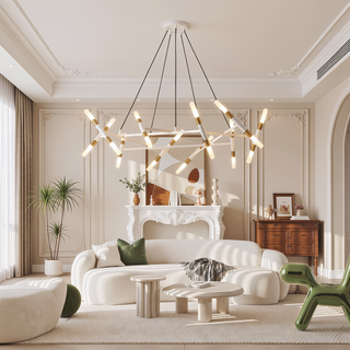 Sunvega Gold Modern Chandelier Light Fixture with Frosted Tubes and Adjustable Height