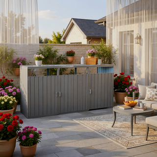 Sunvega Metal Garbage Bin Shed with Galvanized Steel for Outdoor Garden Storage