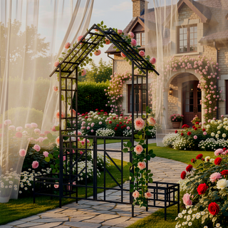 Sunvega Black Metal Garden Arch Gate for Climbing Plants Support Outdoor Decor
