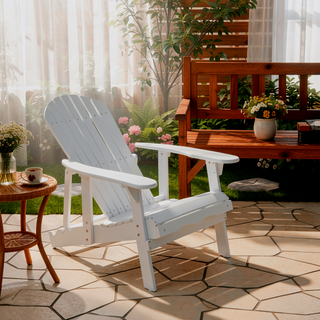 Sunvega Folding Acacia Wood Adirondack Chair with Slatted Seat and Rustic Design