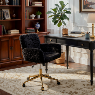 Sunvega Plush Faux Alpaca Fabric Double Cushion Wide 26.4 Inch Office Chair