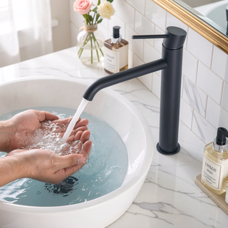 Sunvega Brushed Nickel Single Hole Waterfall Bathroom Sink Faucet with Single Handle