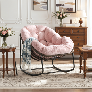Sunvega Oversized Outdoor Rattan Rocking Chair with Padded Cushion and Steel Frame