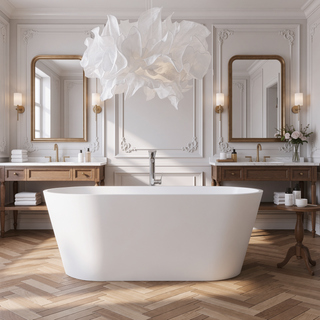Sunvega Matte White Freestanding Solid Surface Soaking Bathtub for Bathroom