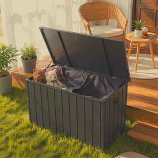 Sunvega 120 Gallon All-Weather Waterproof Lockable Outdoor Metal Storage Box with Wheels