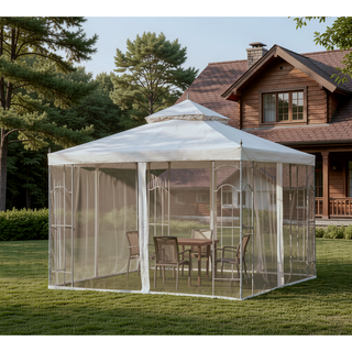 Sunvega Decorative Outdoor Gazebo with Double Canopy and Corner Shelves