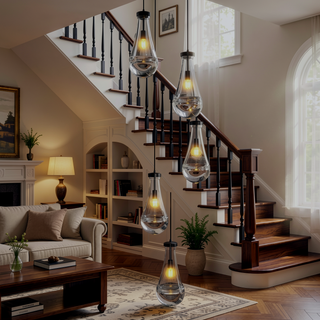 Sunvega Modern Raindrop Cluster Pendant Light with Clear Blown Glass Shade Adjustable Height