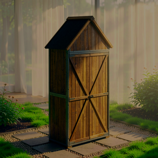 Sunvega Outdoor Storage Cabinet with Sloping Roof and 3 Compartments for Garden Patio