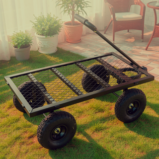 Sunvega Garden Cart with Inflatable Tires and Spacious Bed for Yard Work