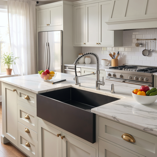 Sunvega 33x19 Inch Black Single Bowl Undermount Kitchen Sink with Drain Grooves