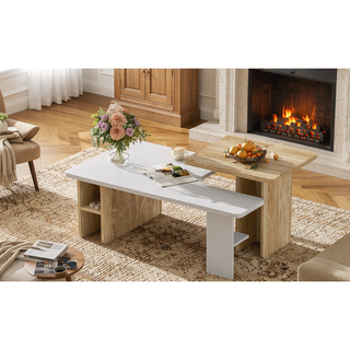 Sunvega Set of 2 Wood Finish Nesting Coffee Tables for Farmhouse Living Room