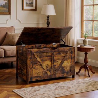 Sunvega Extra Long Rustic Brown Storage Chest with U Shaped Pull for Entryway