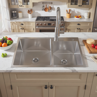 Sunvega 32x19 Inch Overmount Single Bowl Kitchen Sink in Brushed Nickel