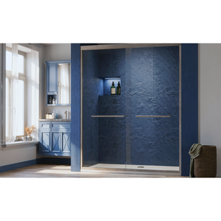 Sunvega Adjustable Semi Frameless Sliding Shower Door with Clear Tempered Glass