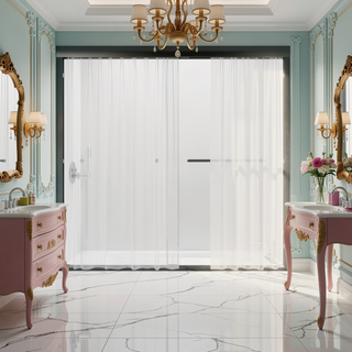 Sunvega Semi-Frameless Double Sliding Tub Door with 1/4" SGCC Tempered Glass in Matte Black