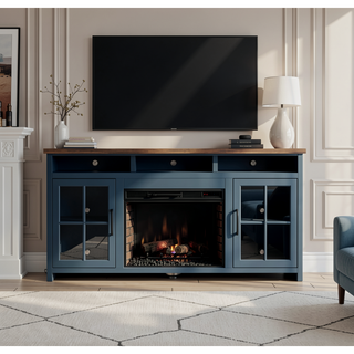 Sunvega Blue Denim and Whiskey Finish Fireplace TV Stand for TVs up to 85 Inches