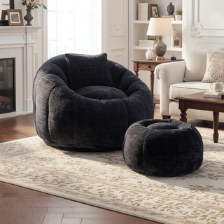 Sunvega Modern Pumpkin Shape Bean Bag Chair with Ottoman for Living Room