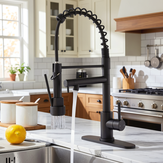 Sunvega Single Handle Pull Down Sprayer Kitchen Faucet with Spring Neck Matte Black